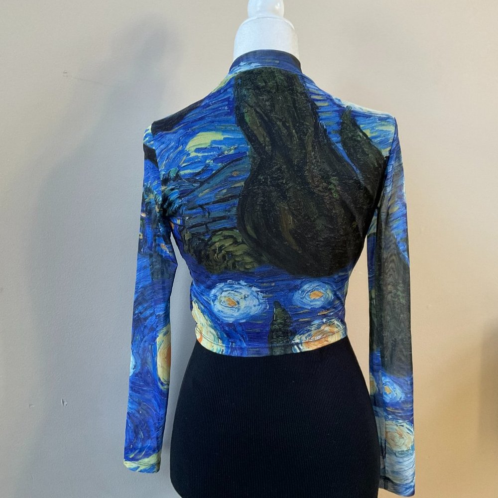 Van Gogh Starry Night Mesh Crop Top - Picture 2 of 5